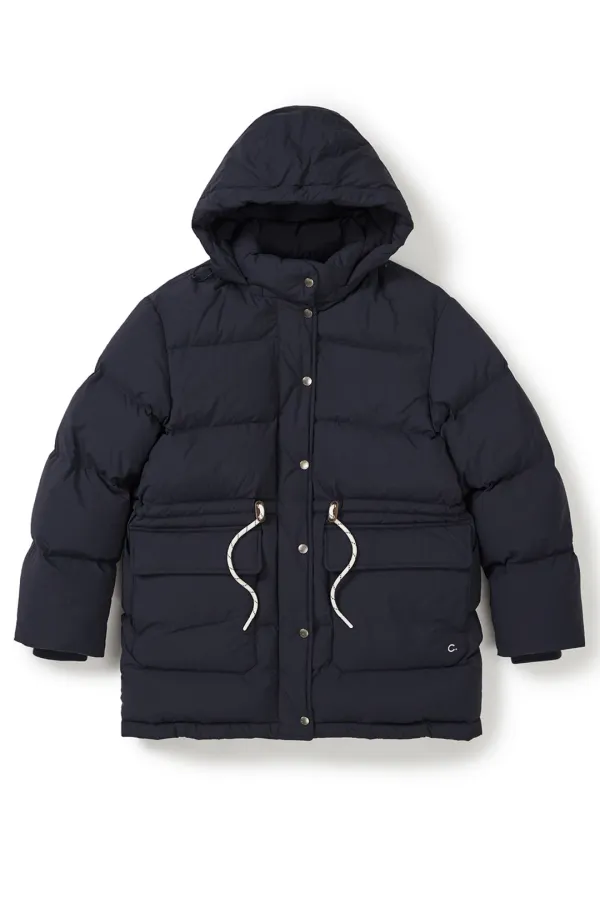 [25FW clove] Pocket Hooded Long Goose Down Jacket (Navy)