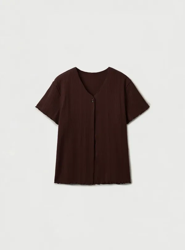 SOFT RIB CARDIGAN - BROWN