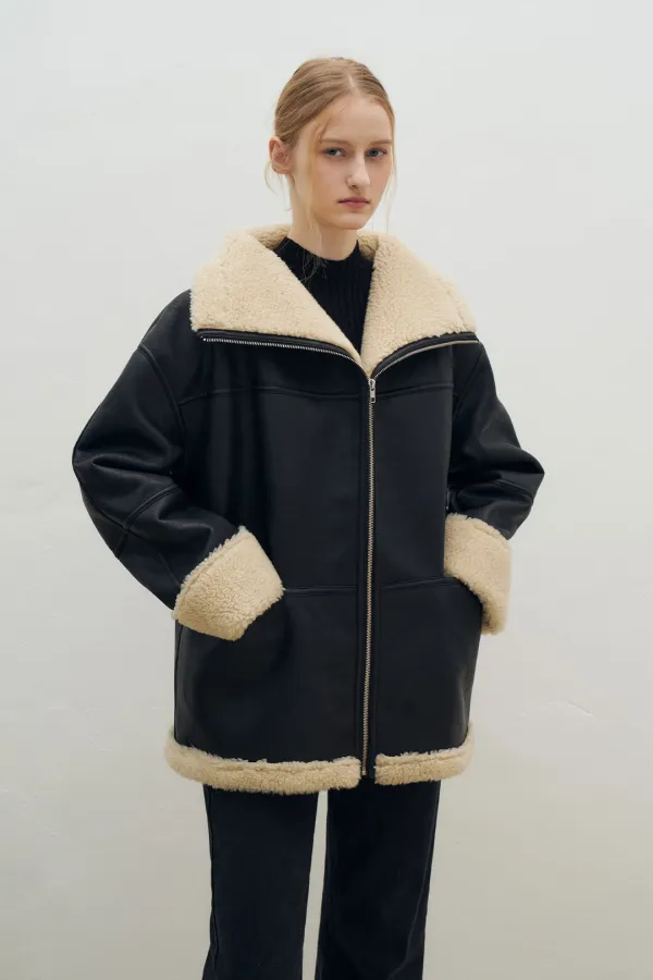 [2차 리오더]High Neck Wool Mustang[LMBFWI25JK108]-Black(Light Beige)