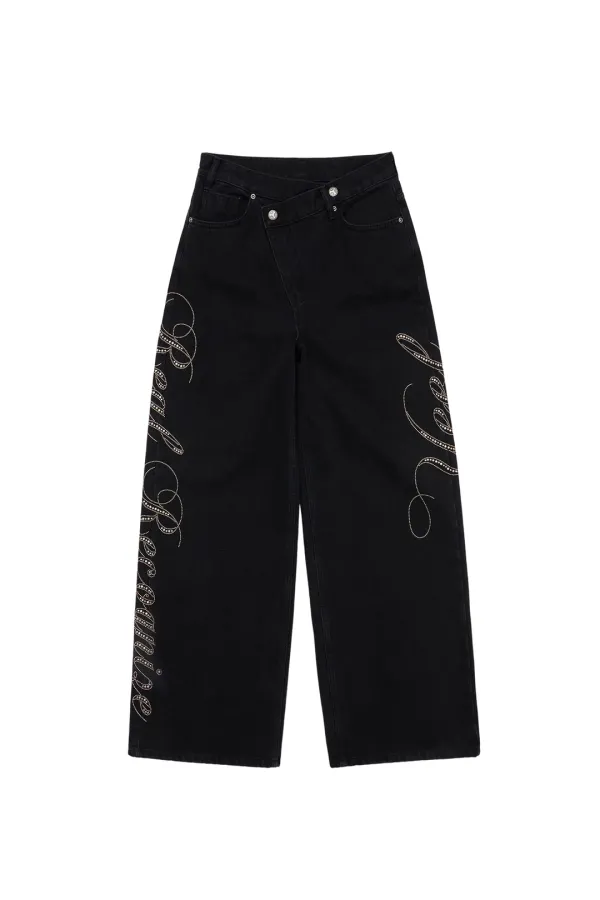 YEEL SIDE CUBIC DENIM PANTS BLACK