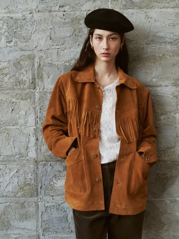 Fringe Leather Jacket Camel_F254JK02