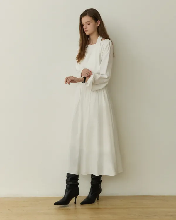 Halter neck layered balloon dress - white