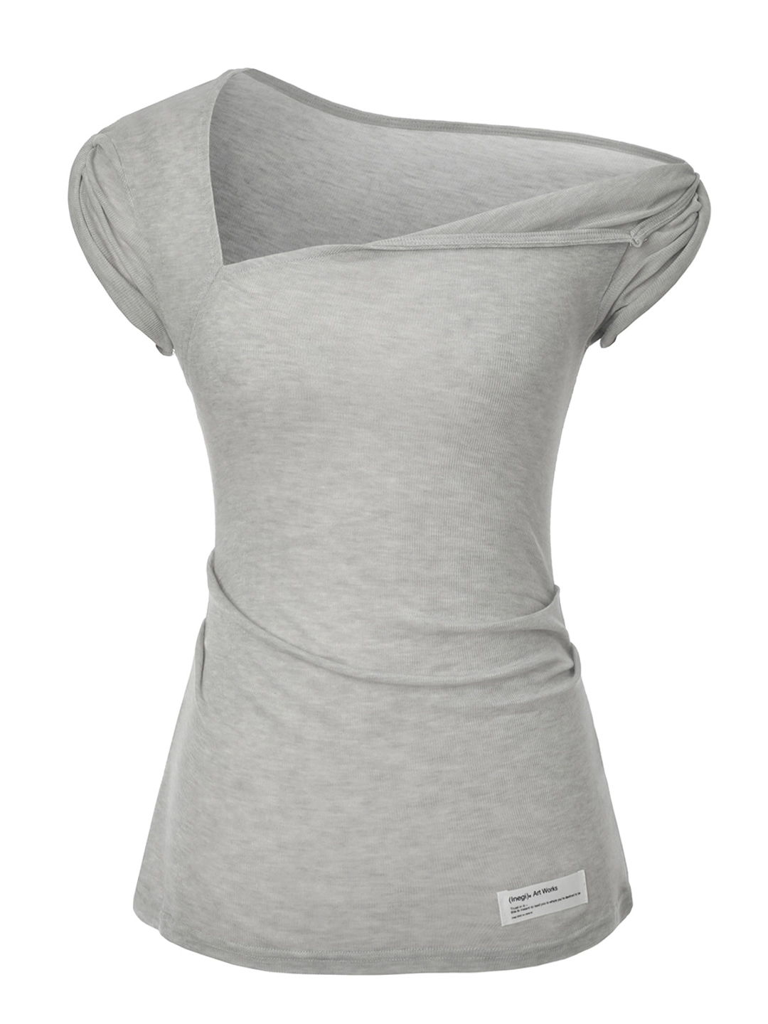 이네기 [2nd Reorder] Flip Sheer One Shoulder Top (light grey) 상품 이미지 2