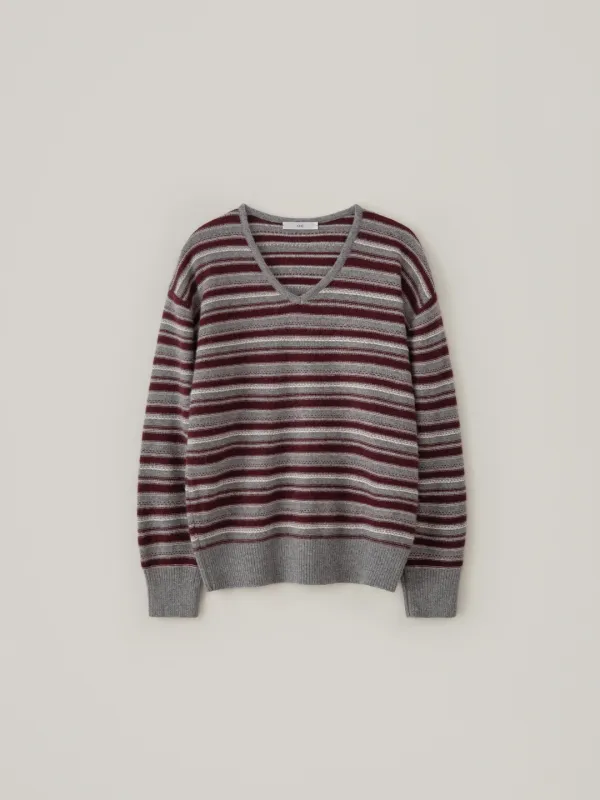 Oscar Stripe V-Neck Knit - Wine