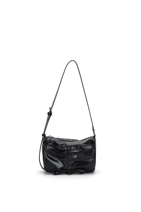 FRONT SHIRRING RIBBON MINI BAG IN BLACK
