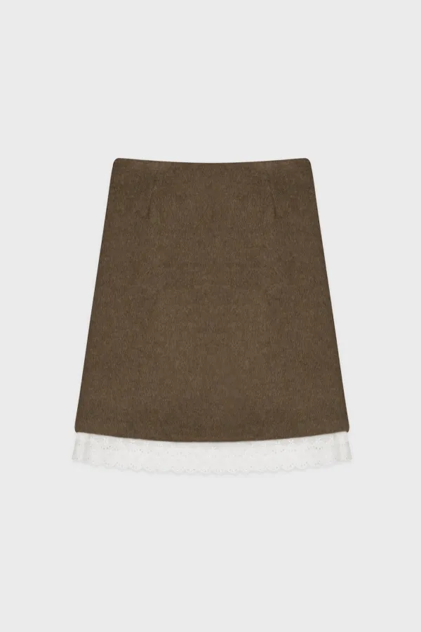 Lace Midi Skirt (Brown)