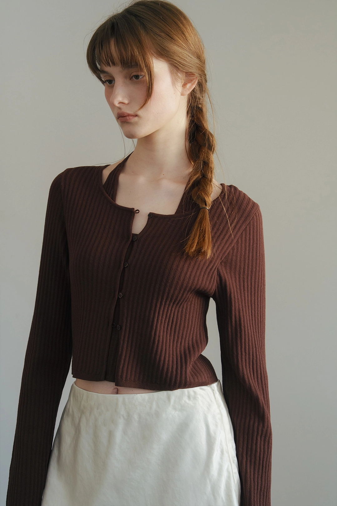 샤드라마 HALTERNECK SLEEVELESS LAYERED CARDIGAN [BROWN] 상품 이미지 2