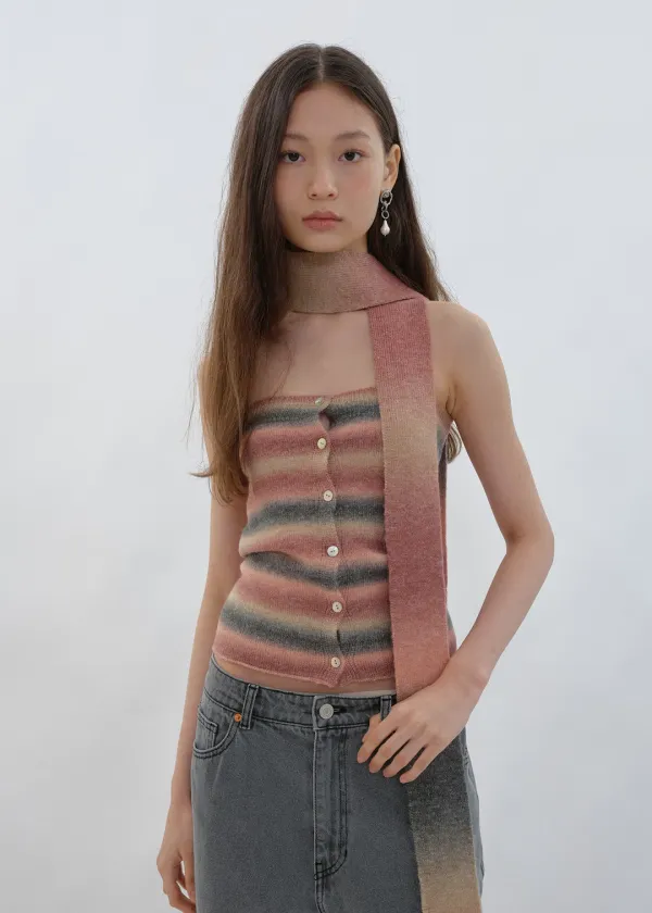 Gradation Petit Knit Scarf_Brown, Grey