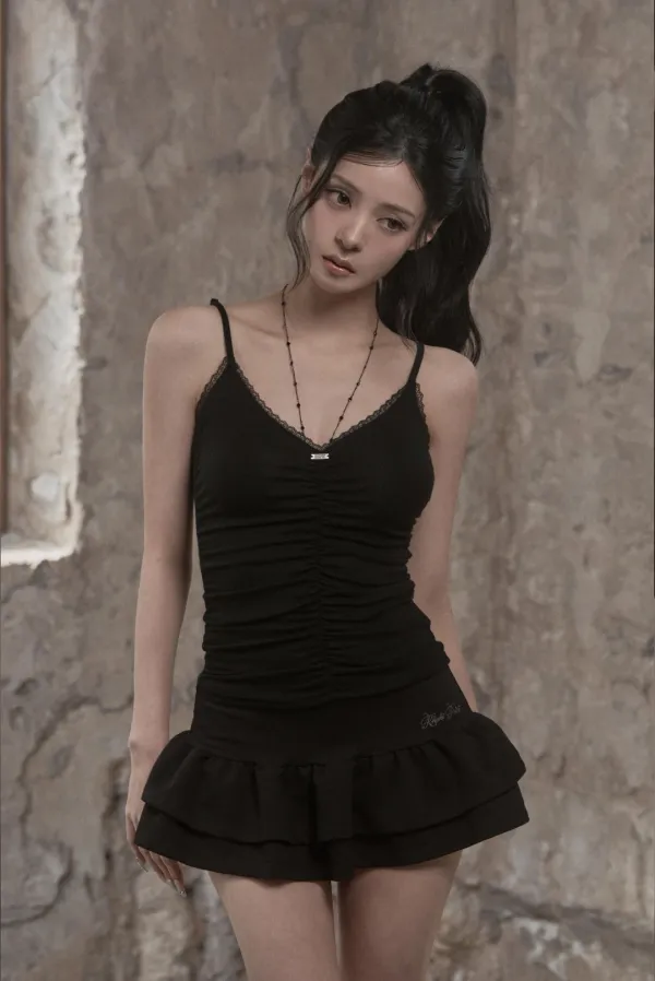 Lace Shirring Sleeveless (black)