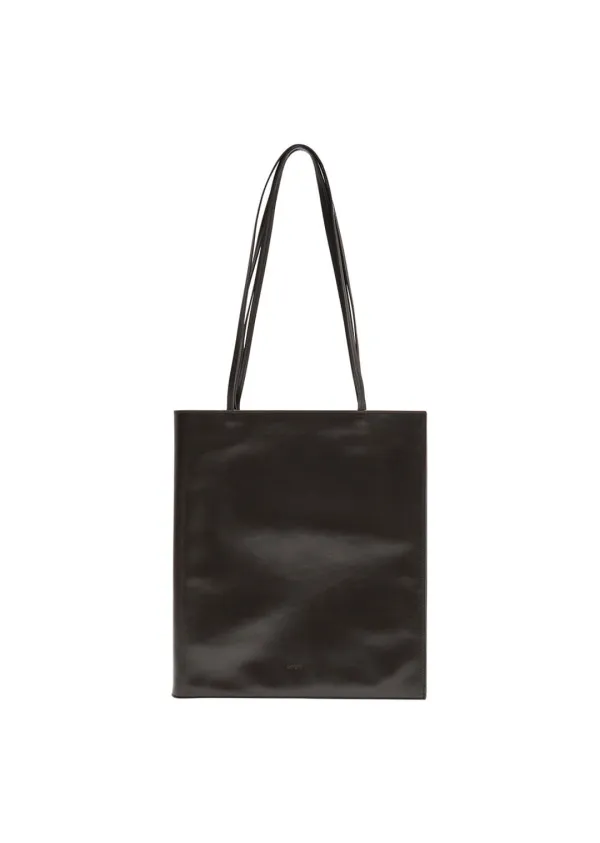 Large Slim Leather Bag, Dark Brown