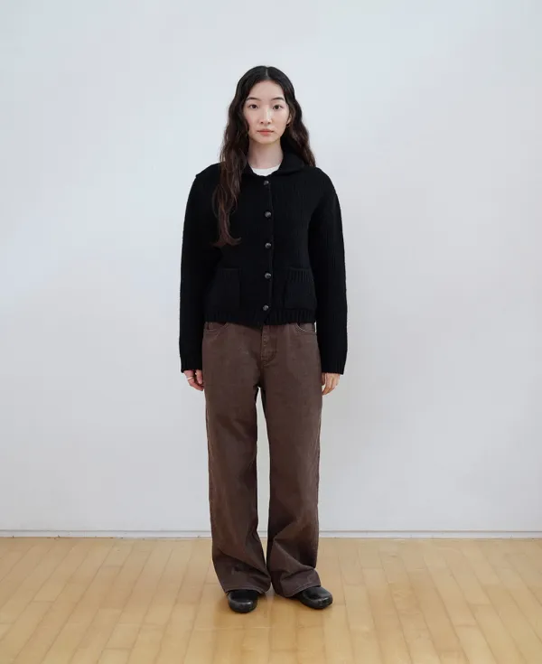 Shetland Wool Collar Crop Cardigan_BLACK
