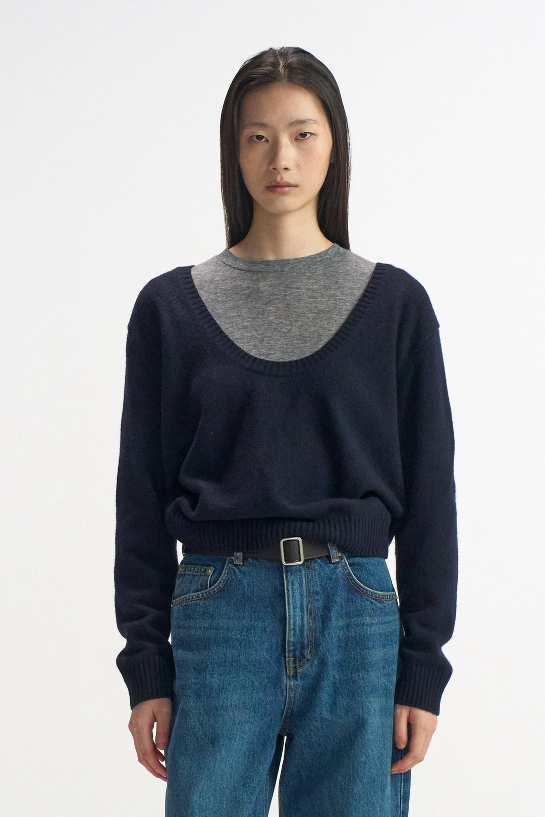 레이스 Round-Neck Cropped Knit_Dark Gray 상품 이미지 3