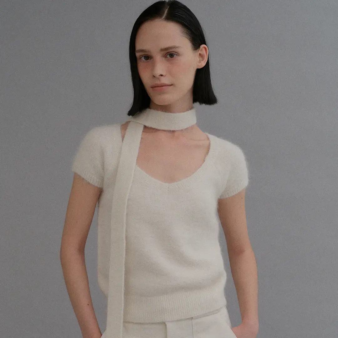 베이오드 Alpaca muffler square knit_ivory 상품 이미지 2