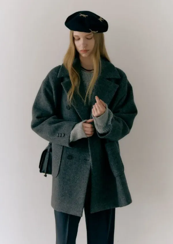 OVER-FIT DOUBLE HALF COAT (dust gray)