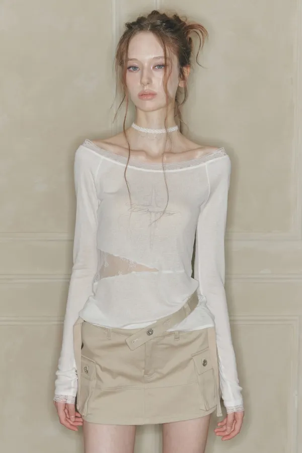 LACE BOATNECK TOP white