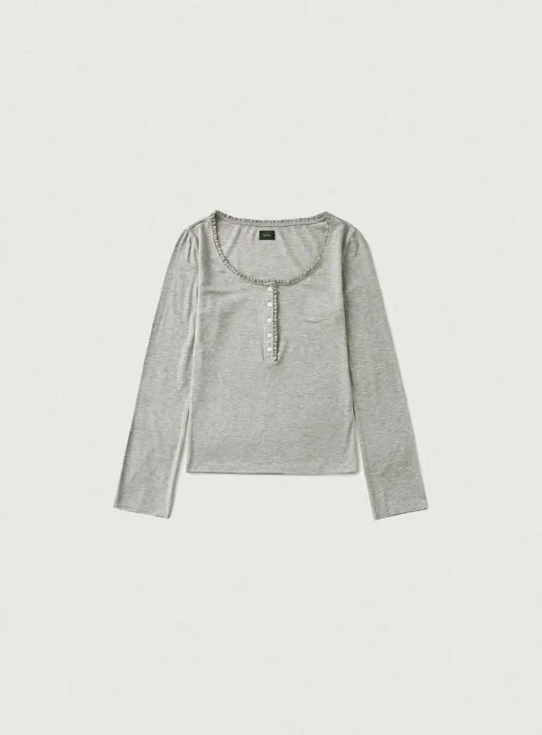 Purity Lace Henleyneck Top_Melange Grey [10월 중순 순차 배송]