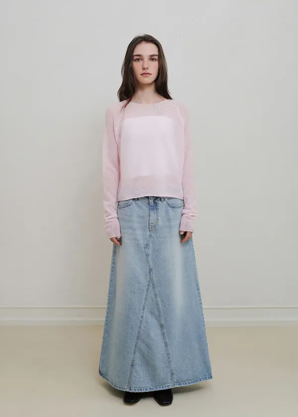 A line denim skirt (blue)