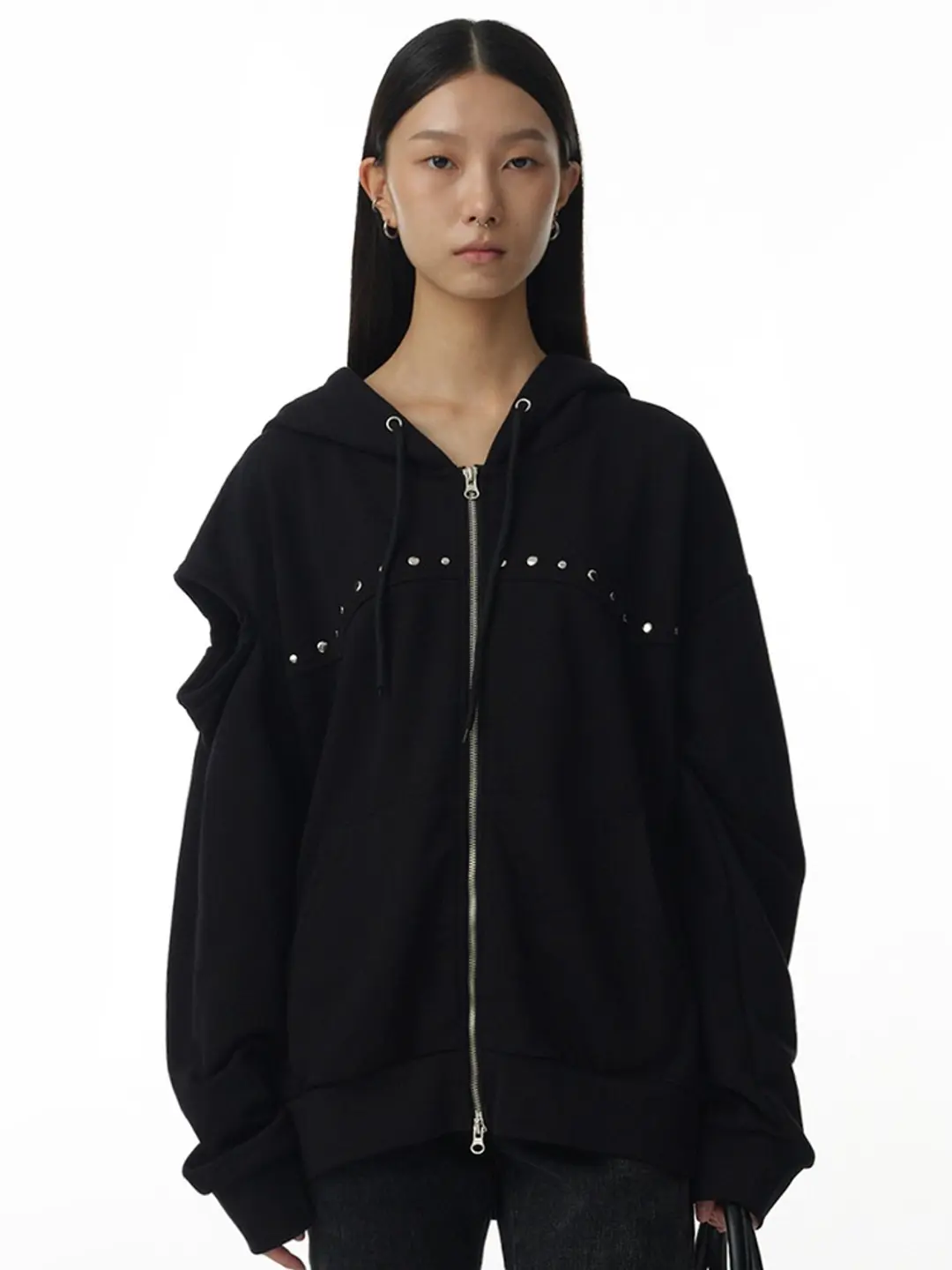 밀로 우먼 Cut Out Stud Hood Zip-Up [Black] 상품 이미지 2