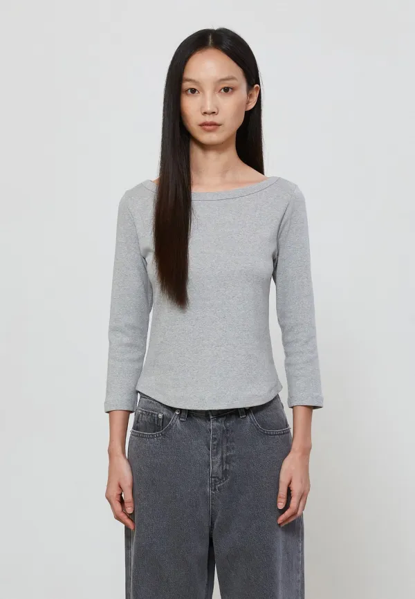 BOAT NECK RIBBED T-SHIRT - GRAY