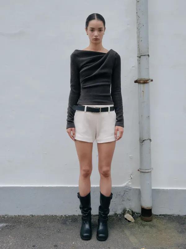 VIA SHIRRING TOP_CHARCOAL