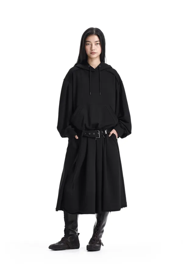 Raw-Edge Pleated Set-Up Bermuda Pants [ Black ]
