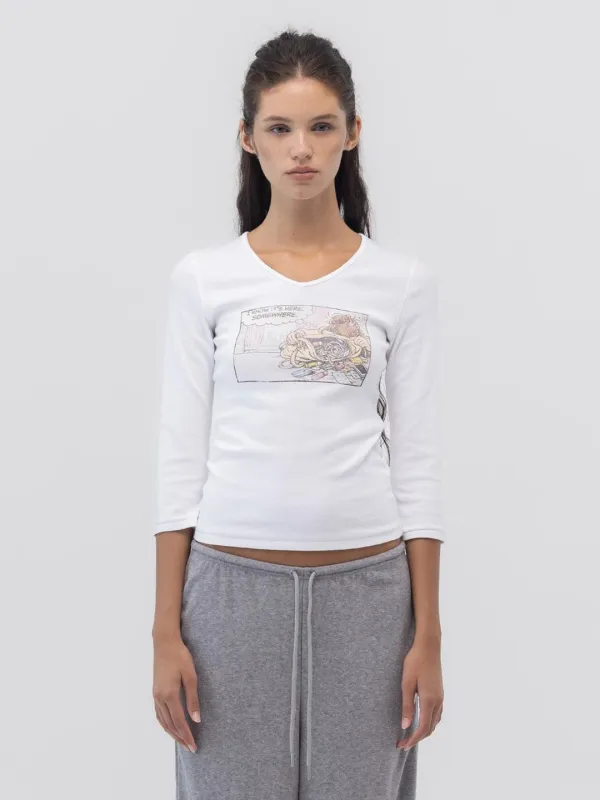LOST GIRL V NECK 3/4 SLEEVE (WHITE)