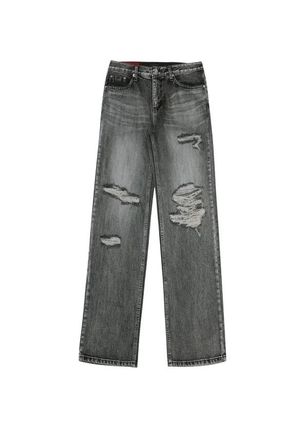 [3RD] HIGHLIGHT DAMAGE WIDE PANTS, GRAY