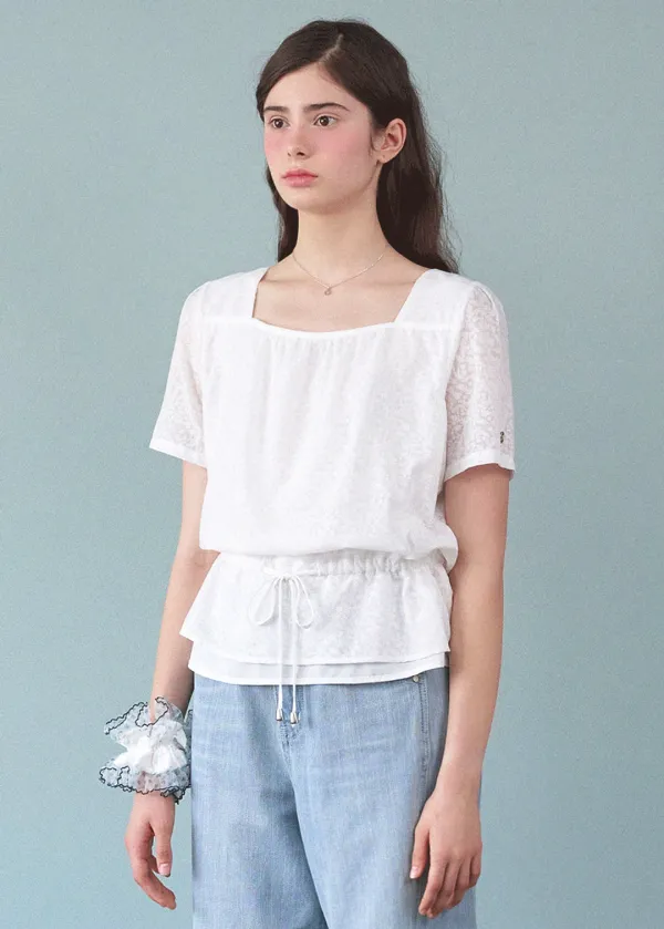  [44-120]  Tilly Square Neck String Blouse  틸리 스퀘어 넥 스트링 블라우스(여름-데일리룩-캐주얼룩-러블리룩-출근룩-빈티지룩-스퀘어-루즈핏-여리블라우스-스트링-빅사이즈-자체제작) 
