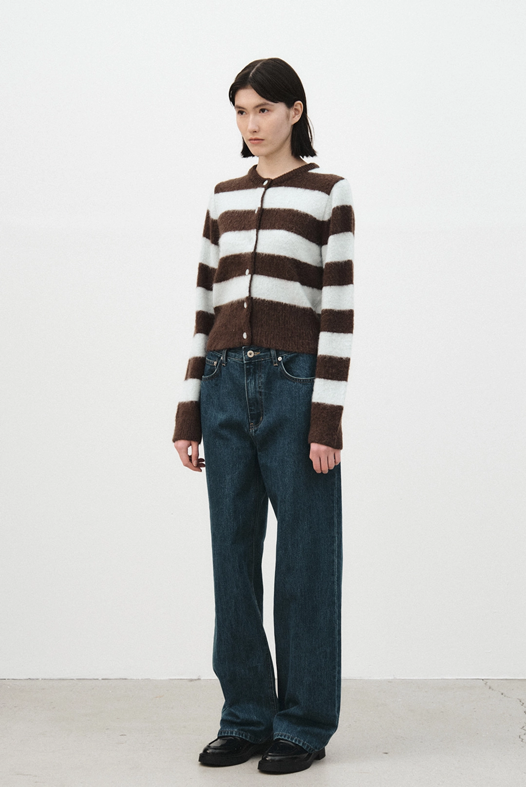 브렌다 브렌든 two tone cardigan - sky brown 상품 이미지 2