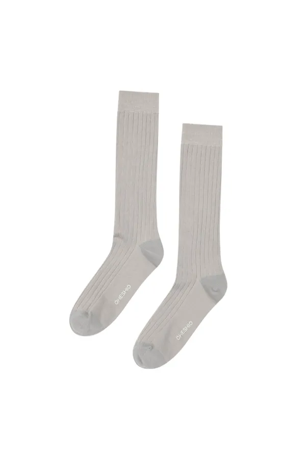 STRIPED RIB SOCKS, GRAY