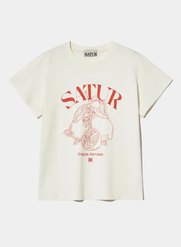 (W) Capri Citron Drawing Summer Graphic T-Shirt - Cream Orange