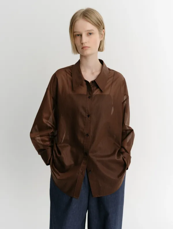 Luse Stripe Sheer Shirt (Brown)