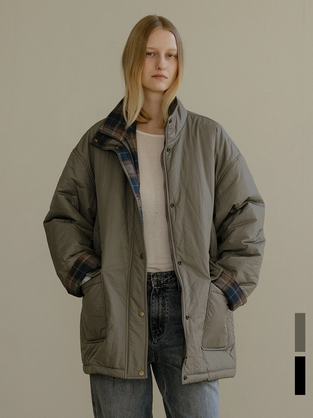 노운베러 Check pointed high-neck puffer coat [KNFW04CT09]_[2color] 상품 이미지 2