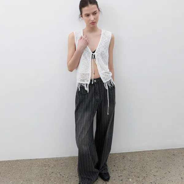 (VT-0283)FRINGE DETAIL KNIT VEST
