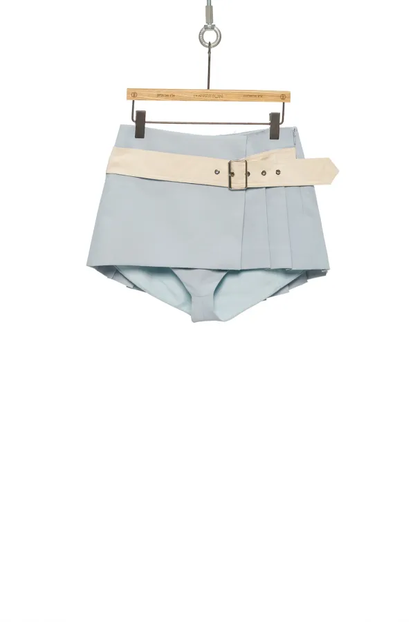 PS26 BLUE BELTED PLEATED SKORTS