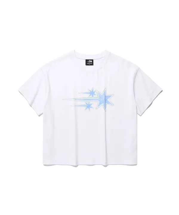 drawing 3star big crop tee[white]