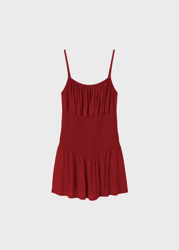 Flow Smocking Mini Dress Red