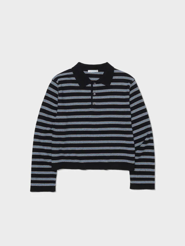 Merino Cash Striped Polo Sweater_Black