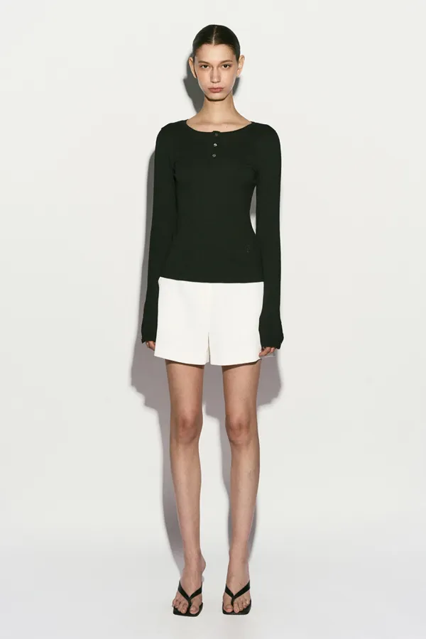 LONG SLEEVE BUTTON TOP BLACK