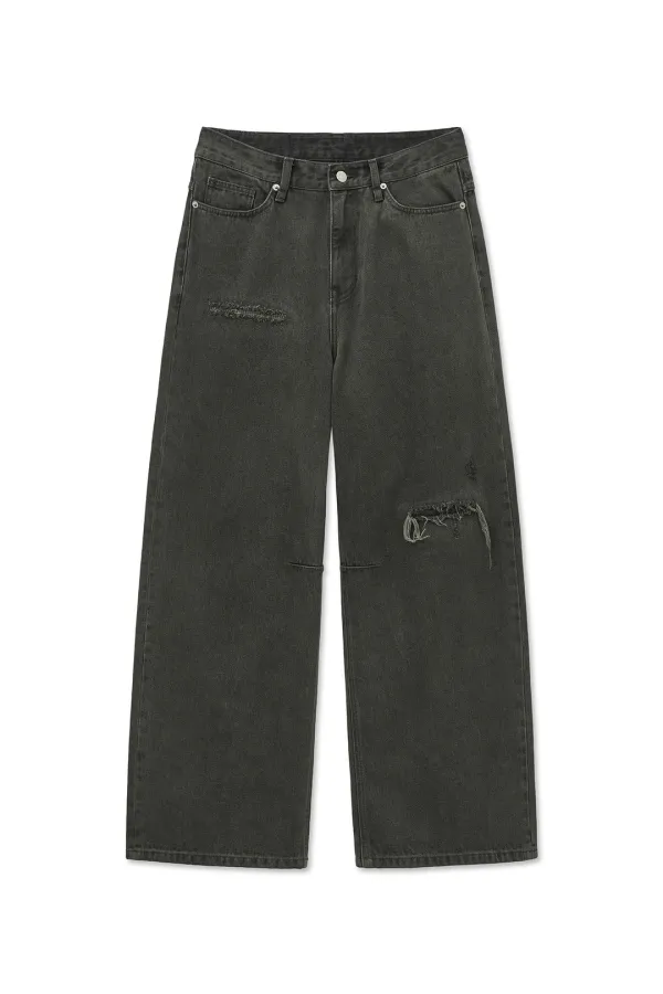 BACK LOGO WIDE DENIM PANTS IN CHARCOAL