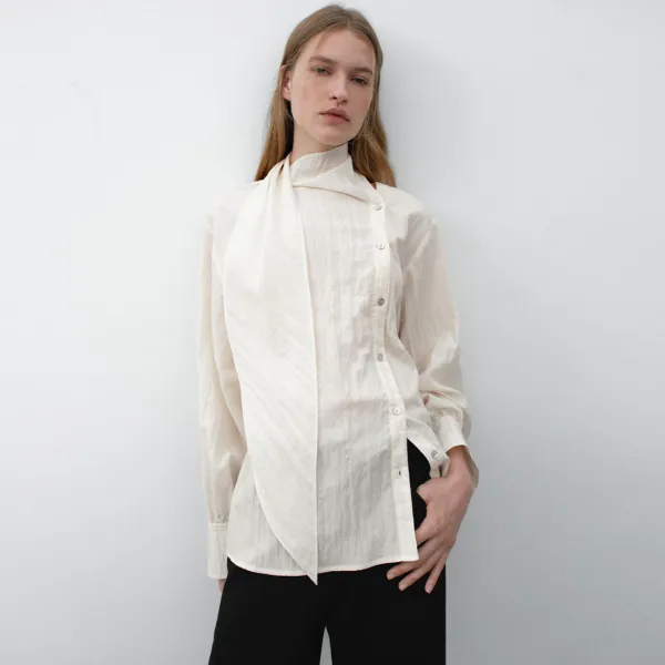 (BL-4355)PARCO NATURAL TEXTURE TIE BLOUSE