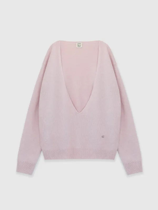 Exclusive [Cashmere] Deep Cut V Knit (Baby Pink)