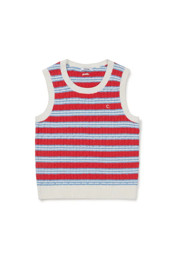 [26SM clove] Boucle Stripe Knit Vest (Red)