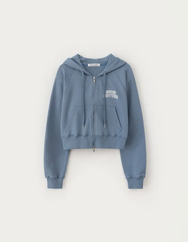 Crop Logo Hoodie Zip-Up - Vintage Blue