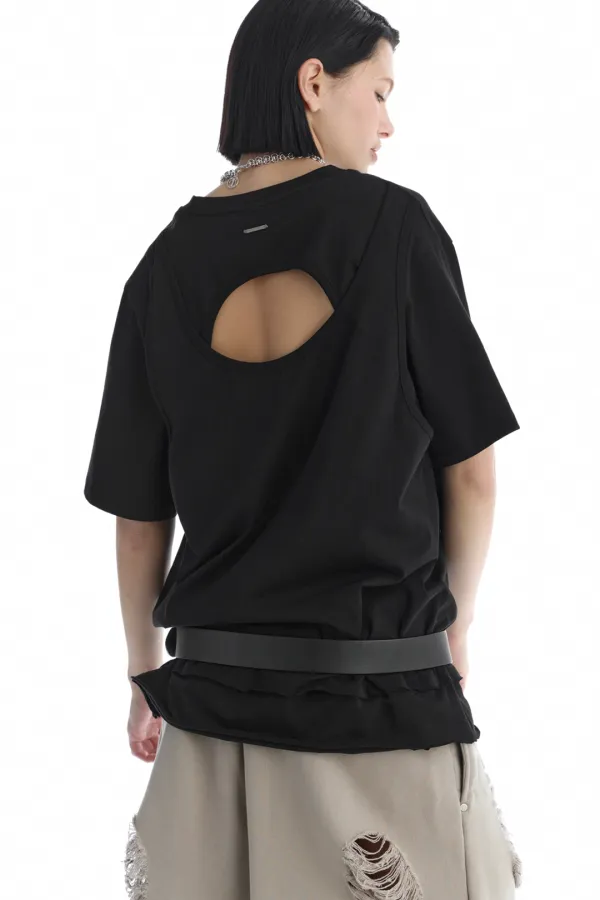 Open Back Detail T-Shirt [ Black ]