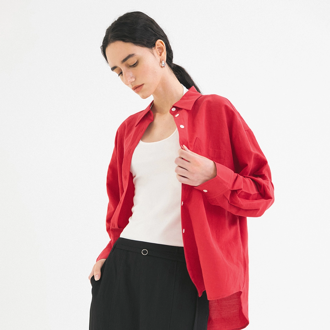 시야쥬 SITP5198 린넨 블렌드 퓨어 셔츠_Cherry red 상품 이미지 2
