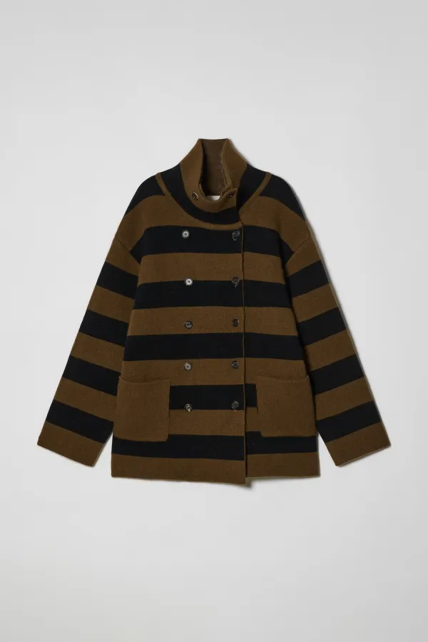 REVERSIBLE STRIPE COAT [BROWN]