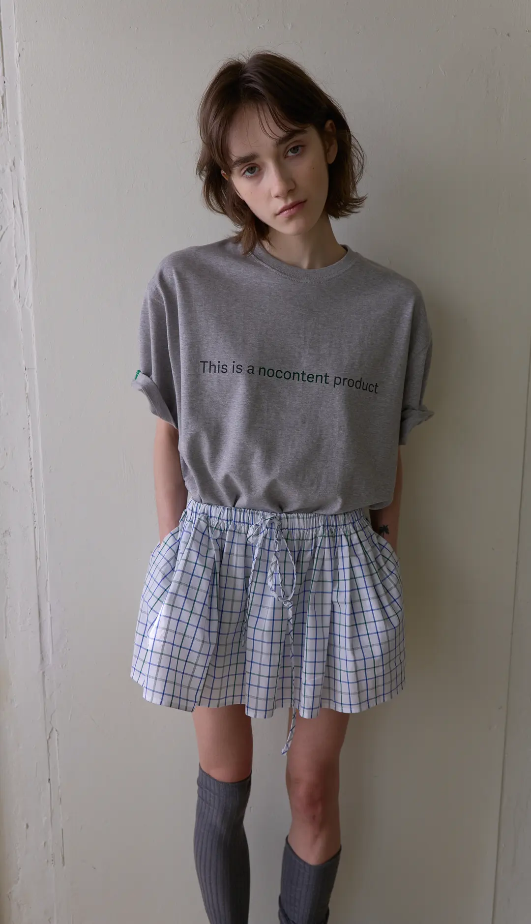 노컨텐츠 172. Layered Check Skirt _ White check 상품 이미지 2