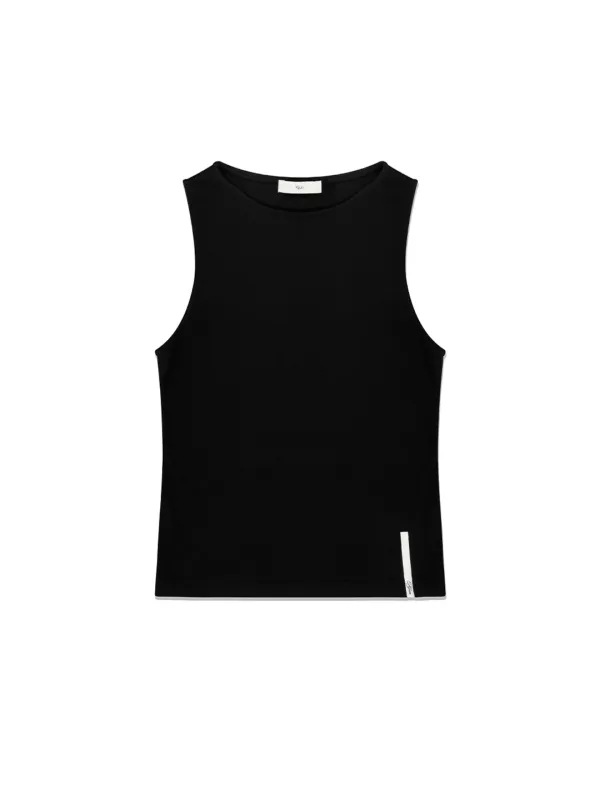 Basic Boat Neck Tank Top Black