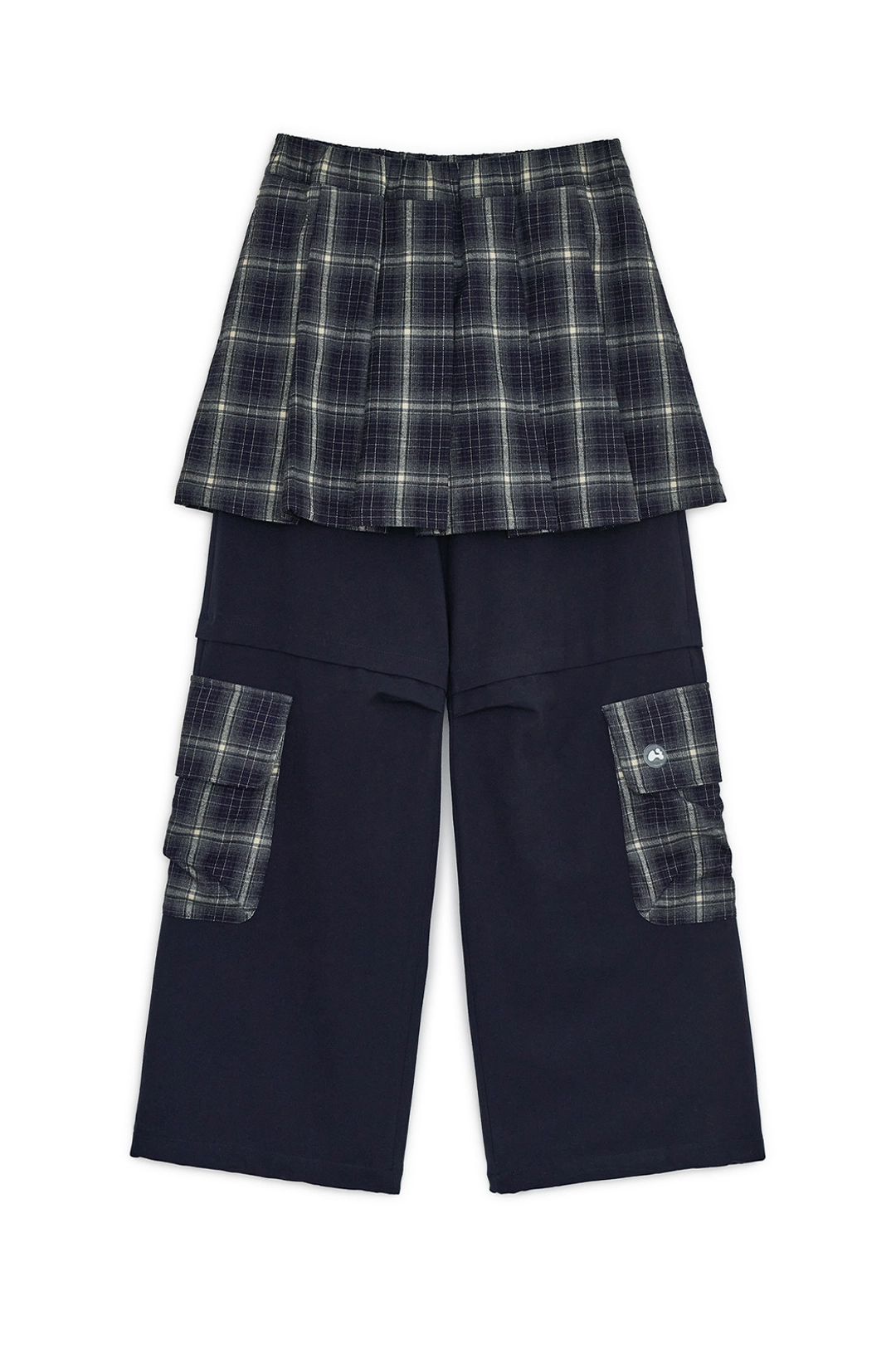 허그유어스킨 Check skirt layered cargo pants (Navy) 상품 이미지 1